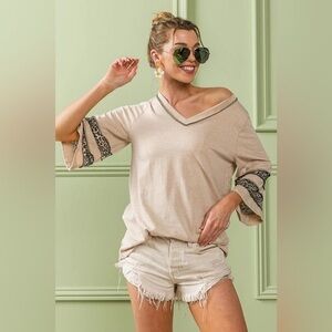 BiBi Triblend Knit Top with Leopard Band Detail